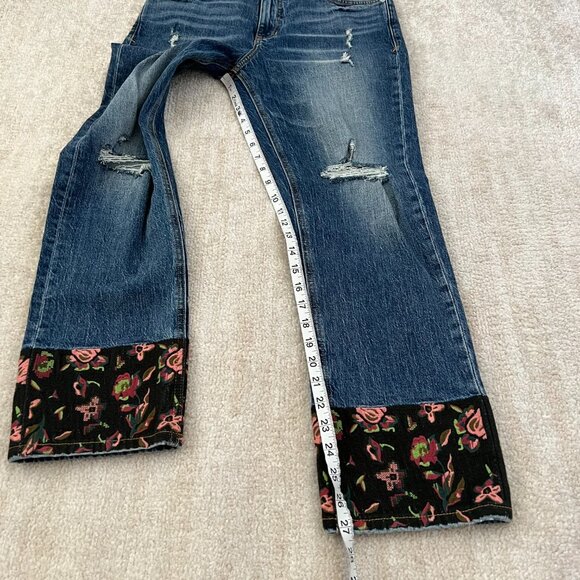 Anthropologie Blue Straight Leg Jeans with Floral Cuffs - Picture 5 of 11